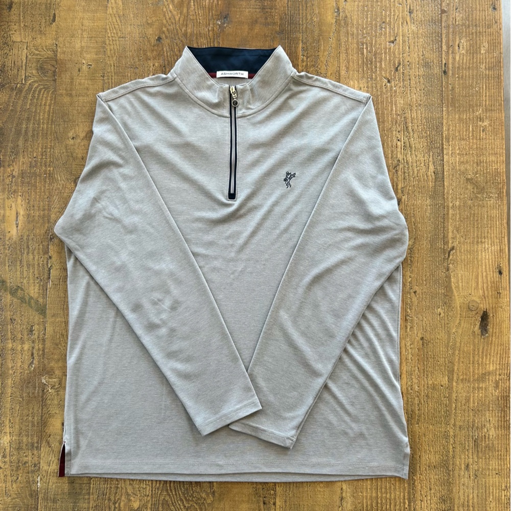 Ashworth Gray Zip Up Sweater Soft Knit Classic